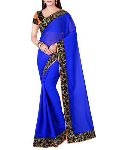 blue poly georgette bordered saree - 14417428 - Very Small Image - 1