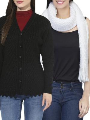Set of 2 black woollen cardigan with muffler - 14417524 - Standard Image - 1