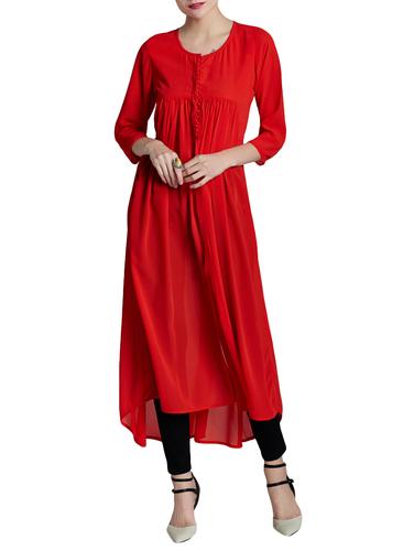 Red georgette high low kurta - 14417707 - Very Small Image - 1