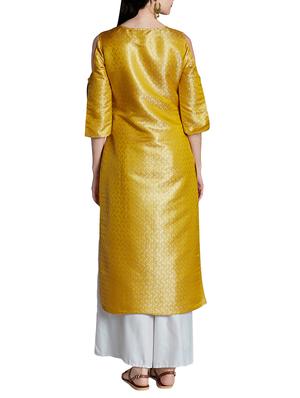 yellow silk high slit kurta - 14417712 - Standard Image - 3