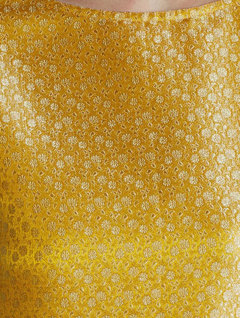 yellow silk high slit kurta - 14417712 - Zoom Image - 4