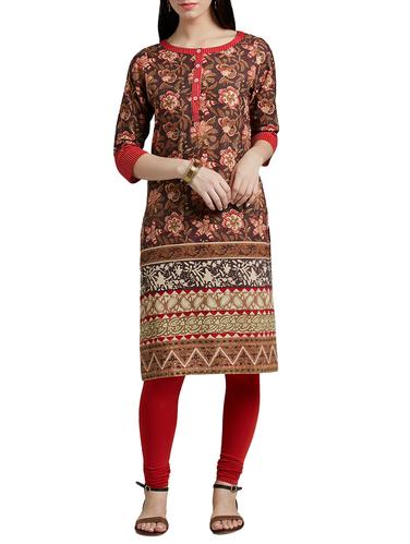 brown cotton straight kurta - 14417727 - Very Small Image - 1