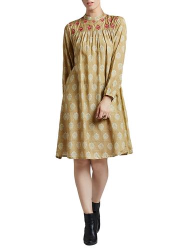 beige rayon printed dress - 14417862 - Very Small Image - 1