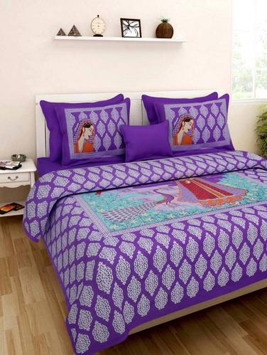 Rajasthani Printed Cotton Double Bed Sheet With 2 Pillow Covers - 14418023 - Very Small Image - 1
