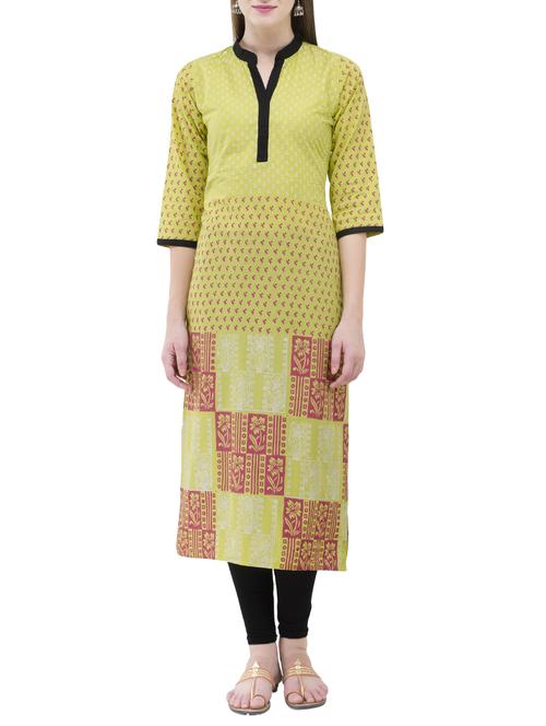 green cotton straight kurta - 14418102 - Standard Image - 1