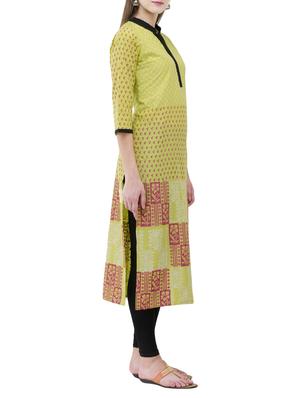 green cotton straight kurta - 14418102 - Standard Image - 2