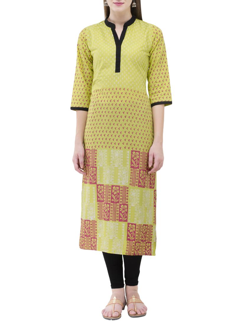 green cotton straight kurta - 14418102 - Zoom Image - 1