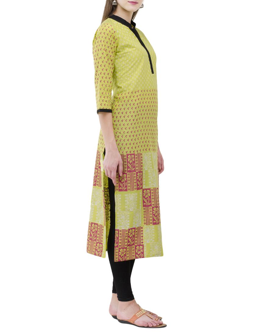 green cotton straight kurta - 14418102 - Zoom Image - 2