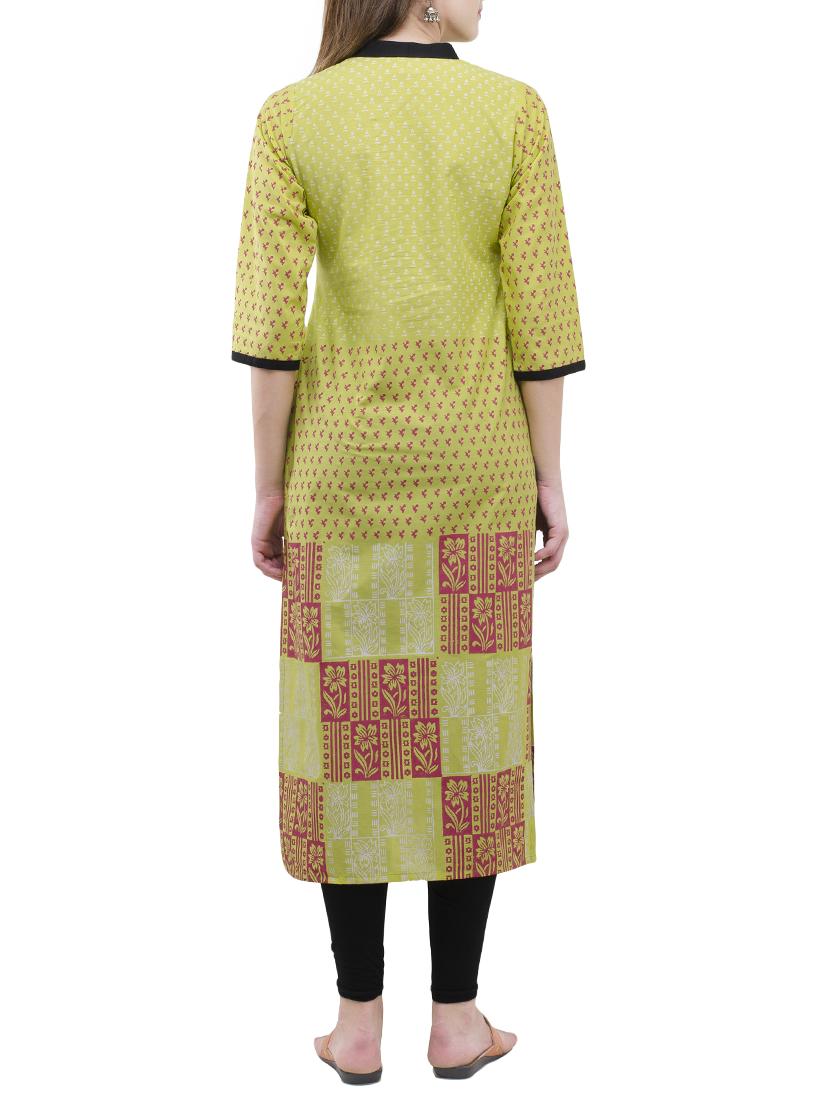 green cotton straight kurta - 14418102 - Zoom Image - 3