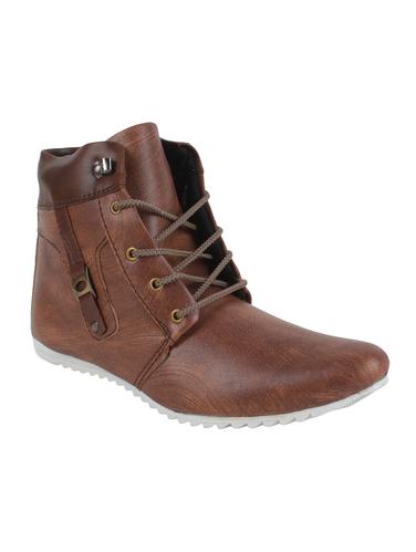 brown leatherette high ankle boot - 14418631 - Very Small Image - 1