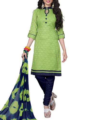 Green Cotton Jacquard Un-stitched dress material - 14419058 - Very Small Image - 1