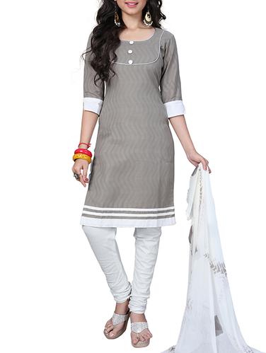 Grey Cotton Jacquard Un-stitched dress material - 14419059 - Very Small Image - 1