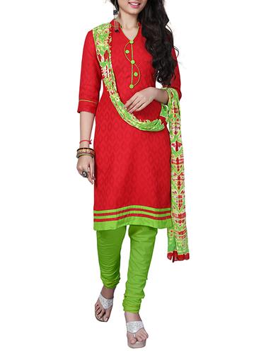 Red Cotton Jacquard Un-stitched dress material - 14419062 - Very Small Image - 1
