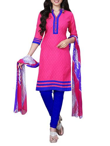 Pink Cotton Jacquard Un-stitched dress material. - 14419064 - Very Small Image - 1