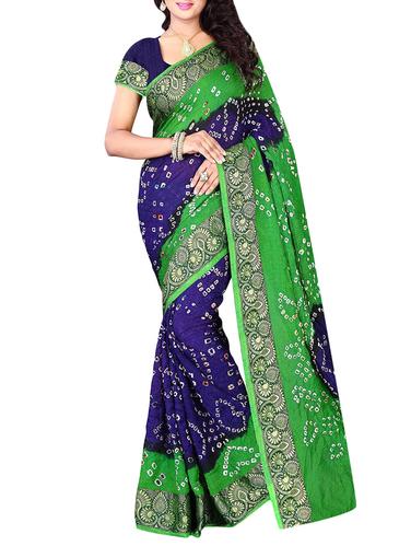 multi colored art silk bandhani saree with blouse - 14419124 - Very Small Image - 1
