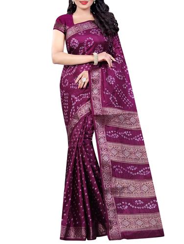 purple art silk bandhani saree with blouse - 14419197 - Very Small Image - 1