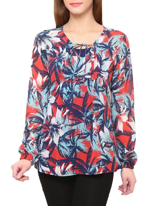 blue tropical printed top - 14419640 - Standard Image - 1