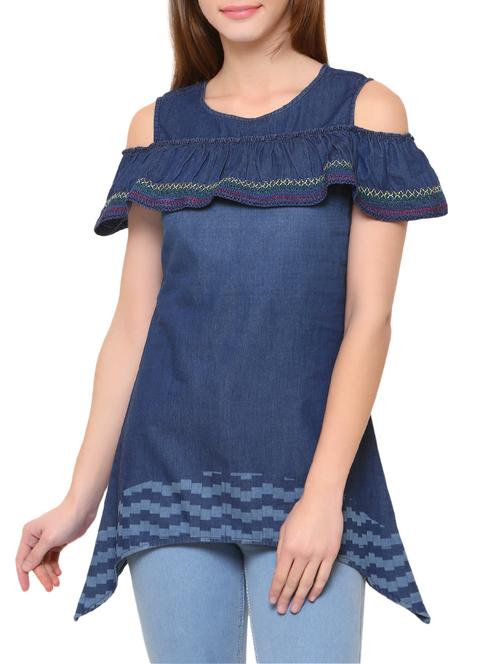 Blue denim asymmetrical tunic - 14419643 - Very Small Image - 1