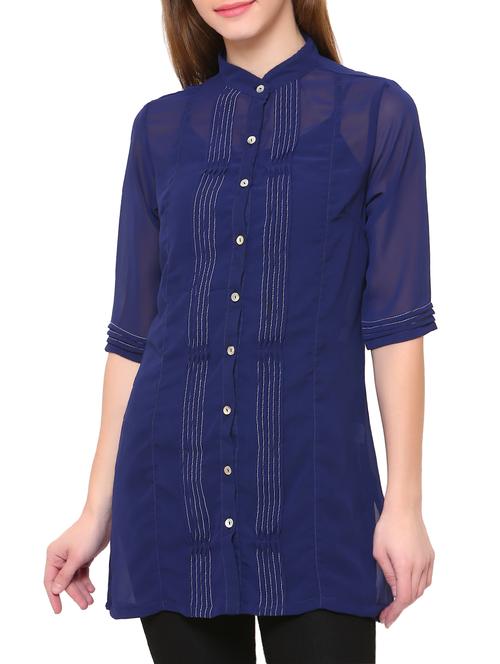 Dark blue solid tunic - 14419644 - Standard Image - 1