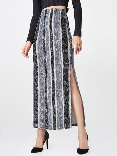 multi colored stripped slit skirt - 14420155 - Very Small Image - 1