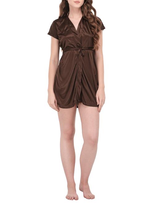 brown solid nightwear set - 14420166 - Standard Image - 1