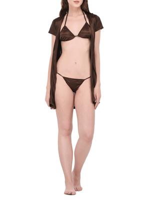 brown solid nightwear set - 14420166 - Standard Image - 3