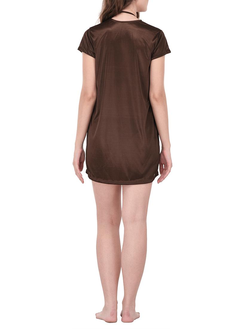 brown solid nightwear set - 14420166 - Zoom Image - 2