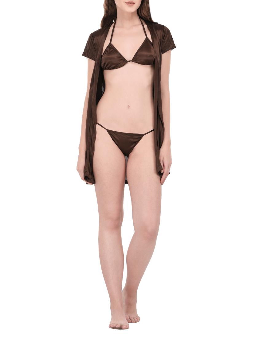 brown solid nightwear set - 14420166 - Zoom Image - 3