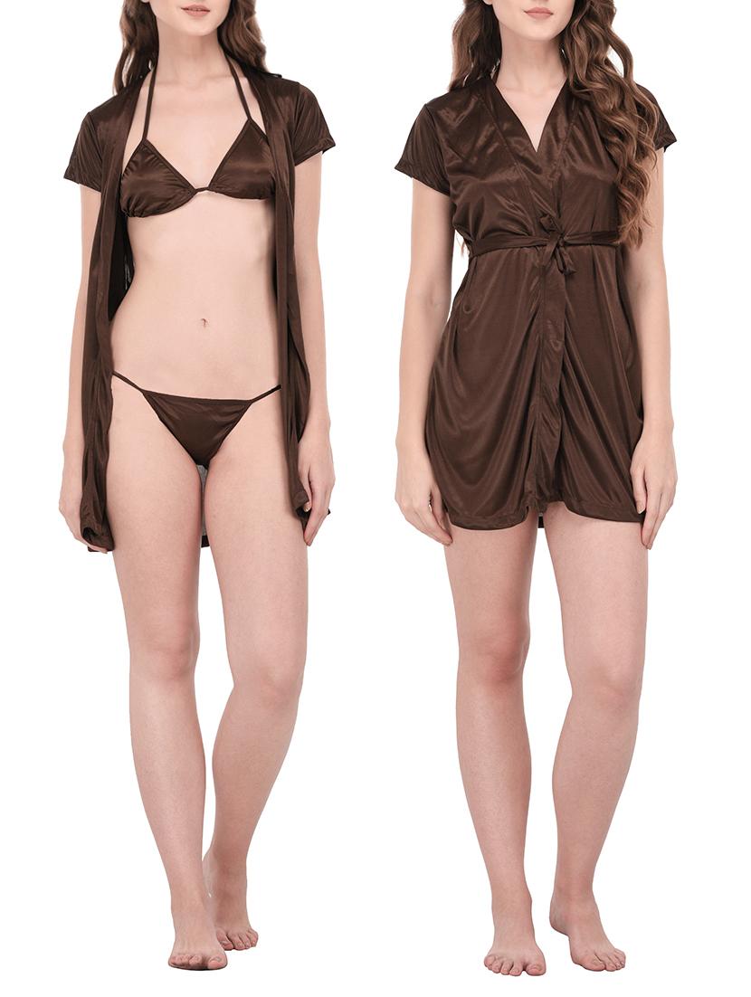 brown solid nightwear set - 14420166 - Zoom Image - 5