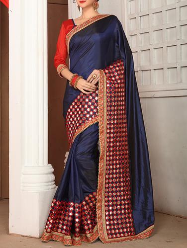blue silk bordered saree with blouse - 14420186 - Very Small Image - 1