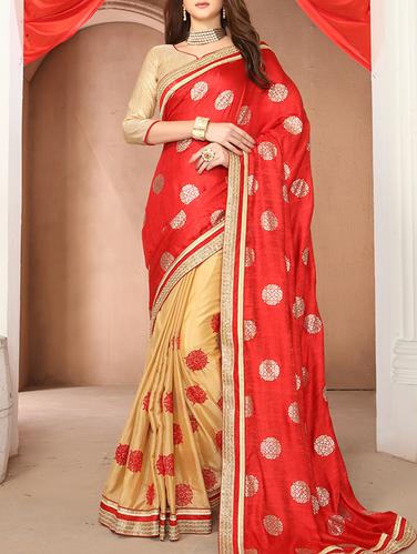 red silk half & half saree - 14420207 - Very Small Image - 1