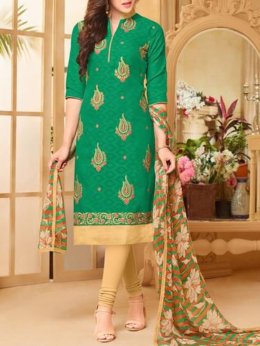 green cotton embroidered dress material - 14420214 - Very Small Image - 1