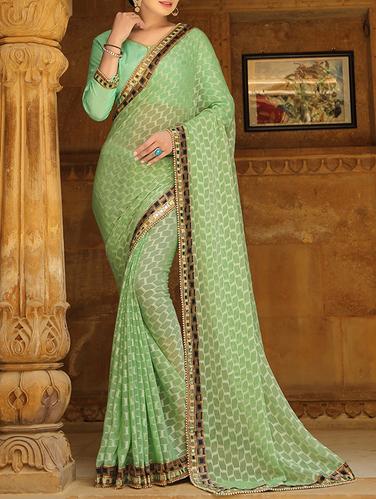green silk blend woven saree with blouse - 14420216 - Very Small Image - 1