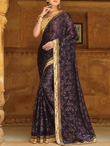 blue silk blend foil printed saree with blouse - 14420217 - Very Small Image - 1