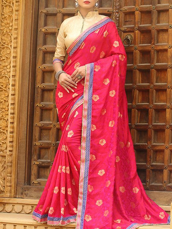 pink silk woven saree with blouse