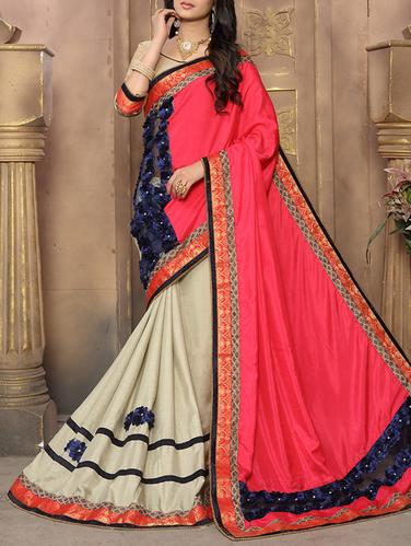 pink silk half & half saree with blouse - 14420256 - Very Small Image - 1