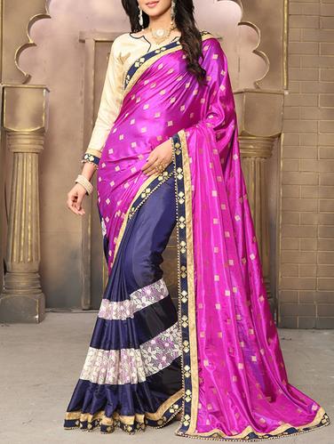 magenta silk half & half saree with blouse - 14420257 - Very Small Image - 1