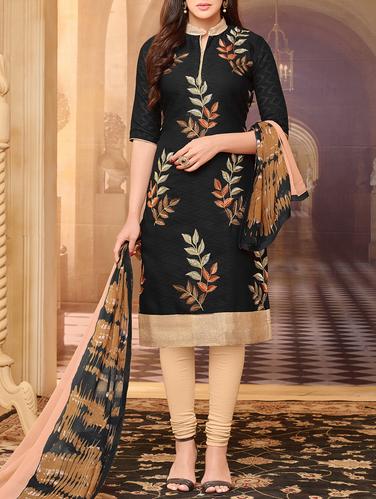 black cotton embroidered dress material - 14420453 - Very Small Image - 1