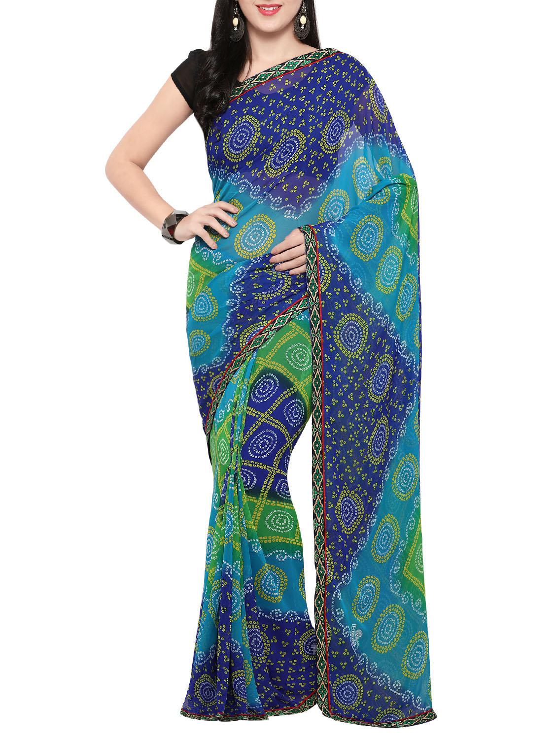 blue georgette bandhani saree with blouse - 14420546 - Zoom Image - 1