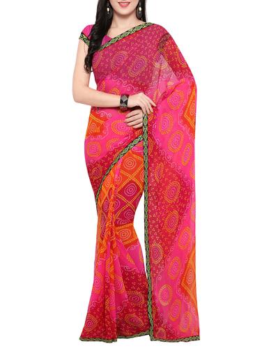 pink georgette bandhani saree with blouse - 14420548 - Very Small Image - 1