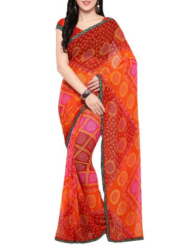red georgette bandhani saree with blouse - 14420549 - Very Small Image - 1