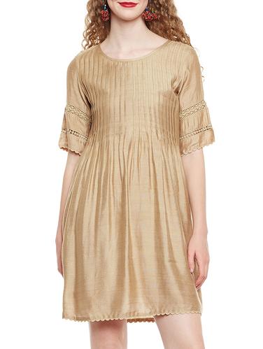 beige silk blend shift dress - 14420640 - Very Small Image - 1