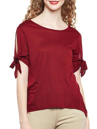 maroon cotton blend regular top - 14420658 - Very Small Image - 1