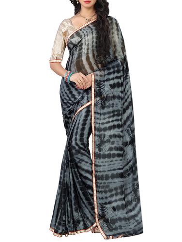grey chiffon tie & dye saree with blouse - 14420736 - Very Small Image - 1