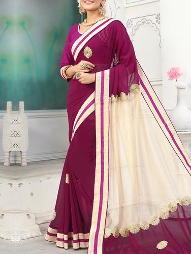 magenta georgette embroidered saree - 14420820 - Very Small Image - 1