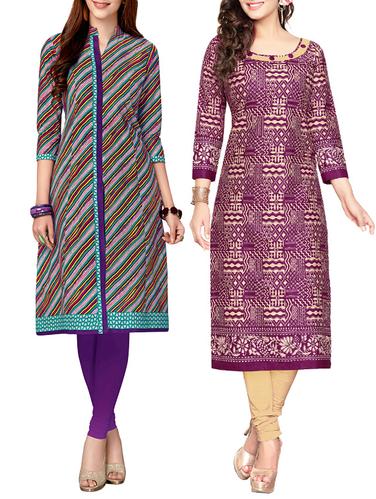 multi colored cotton combo kurta - 14421225 - Very Small Image - 1