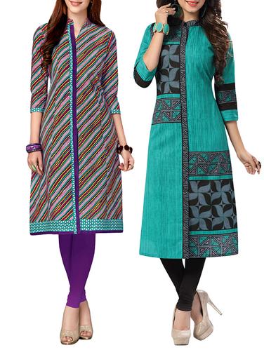 multi colored cotton combo kurta - 14421283 - Very Small Image - 1