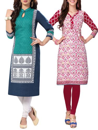 multi colored cotton combo kurta - 14421301 - Very Small Image - 1