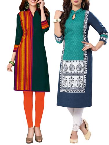 multi colored cotton combo kurta - 14421302 - Very Small Image - 1