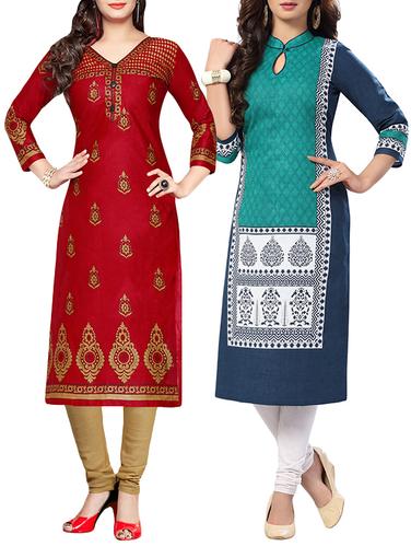 multi colored cotton combo kurta - 14421306 - Very Small Image - 1